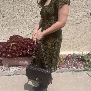 CHETTA B GREEN AND GOLD EMBROIDERED LACE OVERLAY DRESS SIZE 8